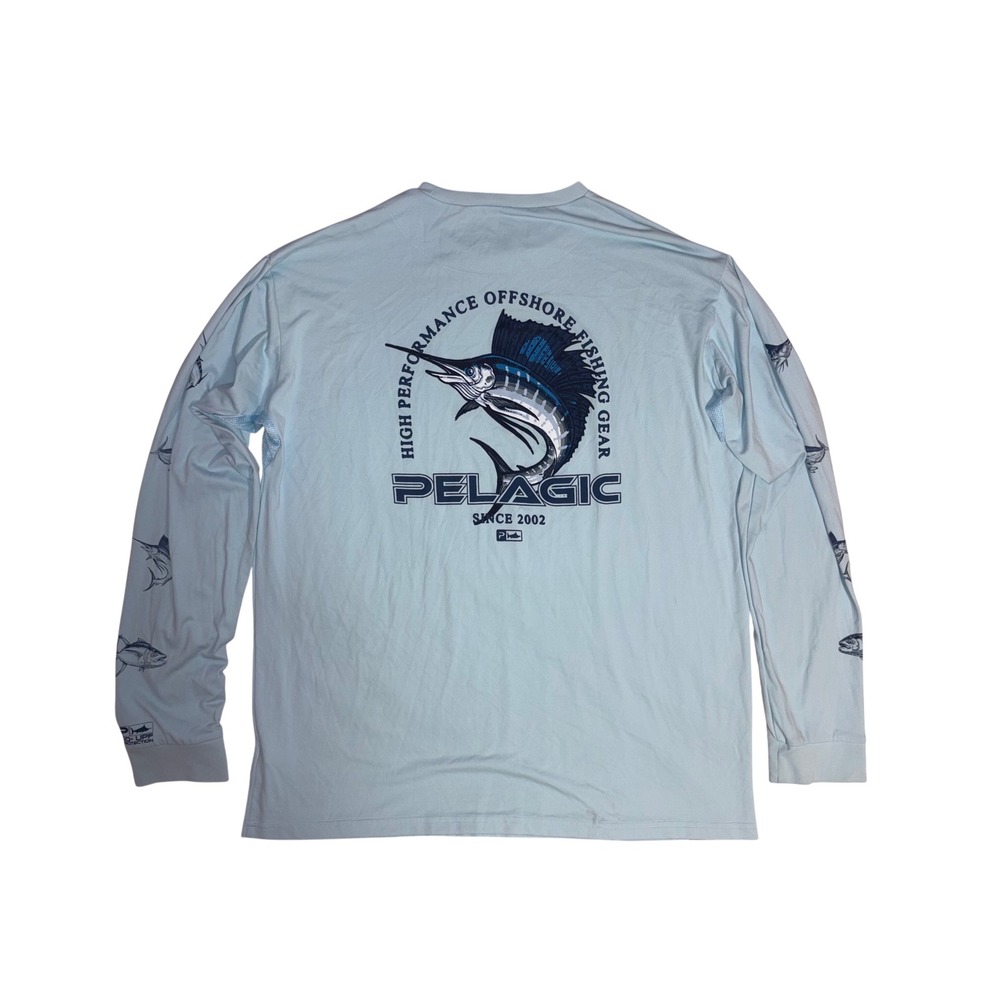 PELAGIC AquaTek‎ Fishing Shirt Mens XL Blue Long Sleeve UPF 50+ Performance Gear